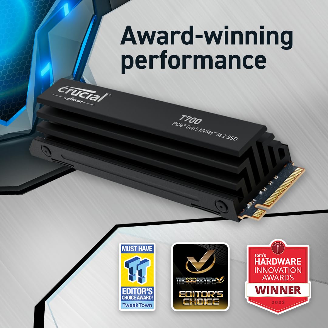 Crucial T700 1TB M.2 NVMe Gen5 Internal SSD With Heatsink