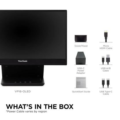 ViewSonic VP16-OLED 16" 60Hz 1080p FHD USB Type-C OLED Panel Portable Monitor with Speakers