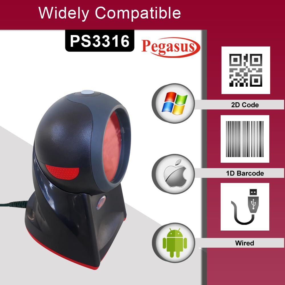 Pegasus PS3316 2D QR Omni Presentation Table Top Hand Free Barcode Scanner