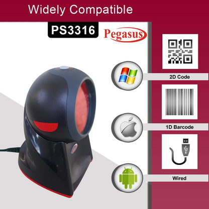 Pegasus PS3316 2D QR Omni Presentation Table Top Hand Free Barcode Scanner