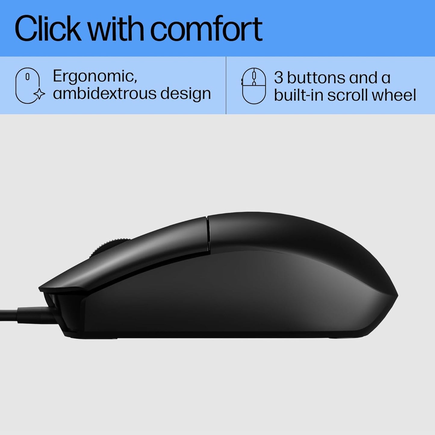 HP M070 Ergonomic Wired Mouse with 1600 DPI and 3 Years Warranty