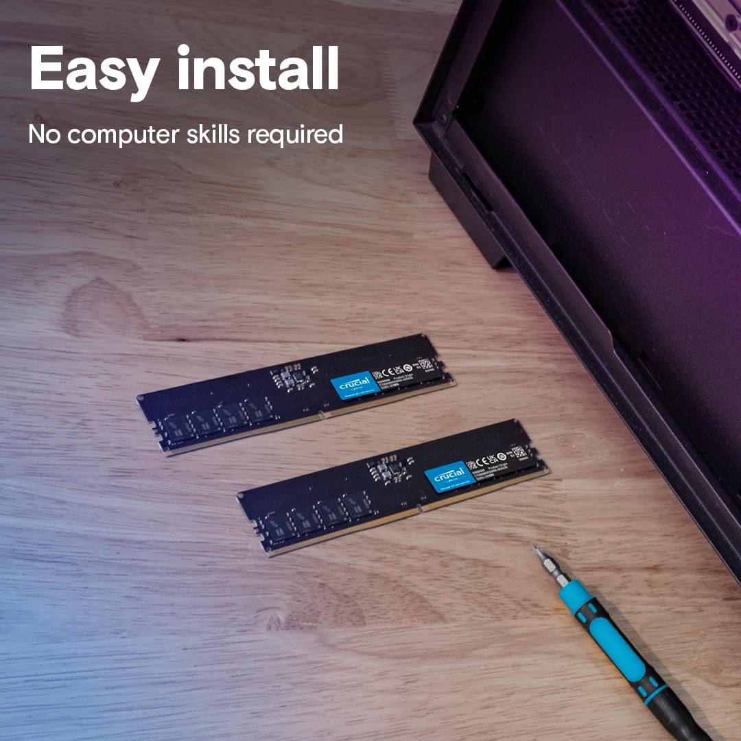 Crucial 16GB DDR5 RAM 5600MHz CL46 UDIMM Desktop Memory - Black