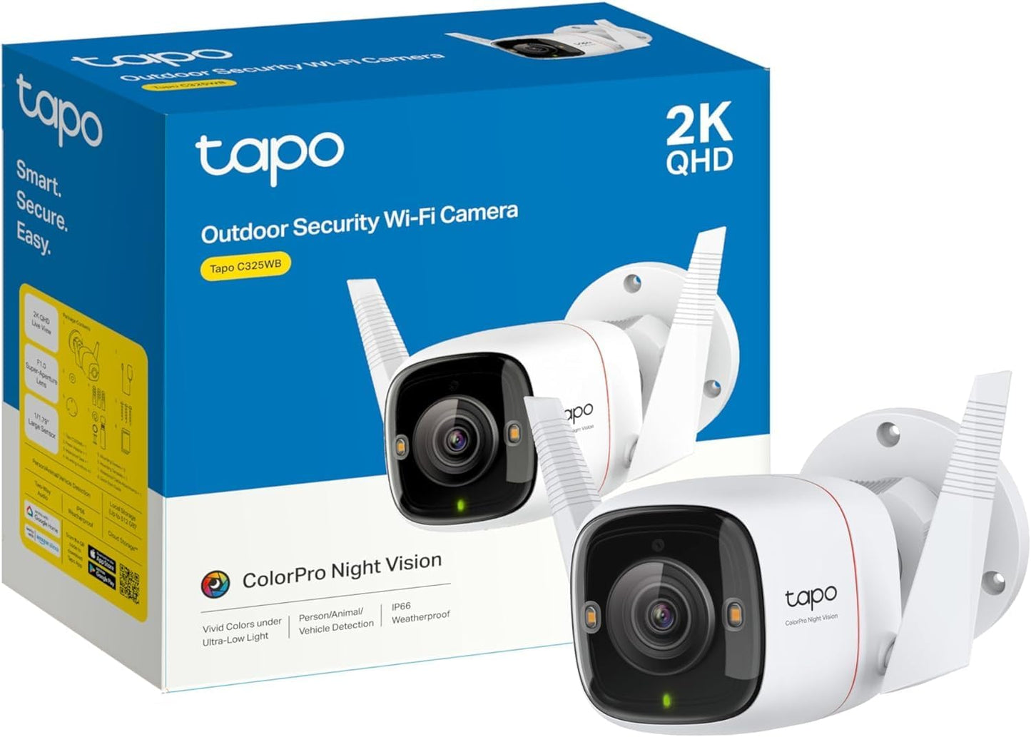 TP-Link ColorPro Tapo C325WB 4MP 2K QHD Weatherproof Outdoor Security Wi-Fi Camera - White