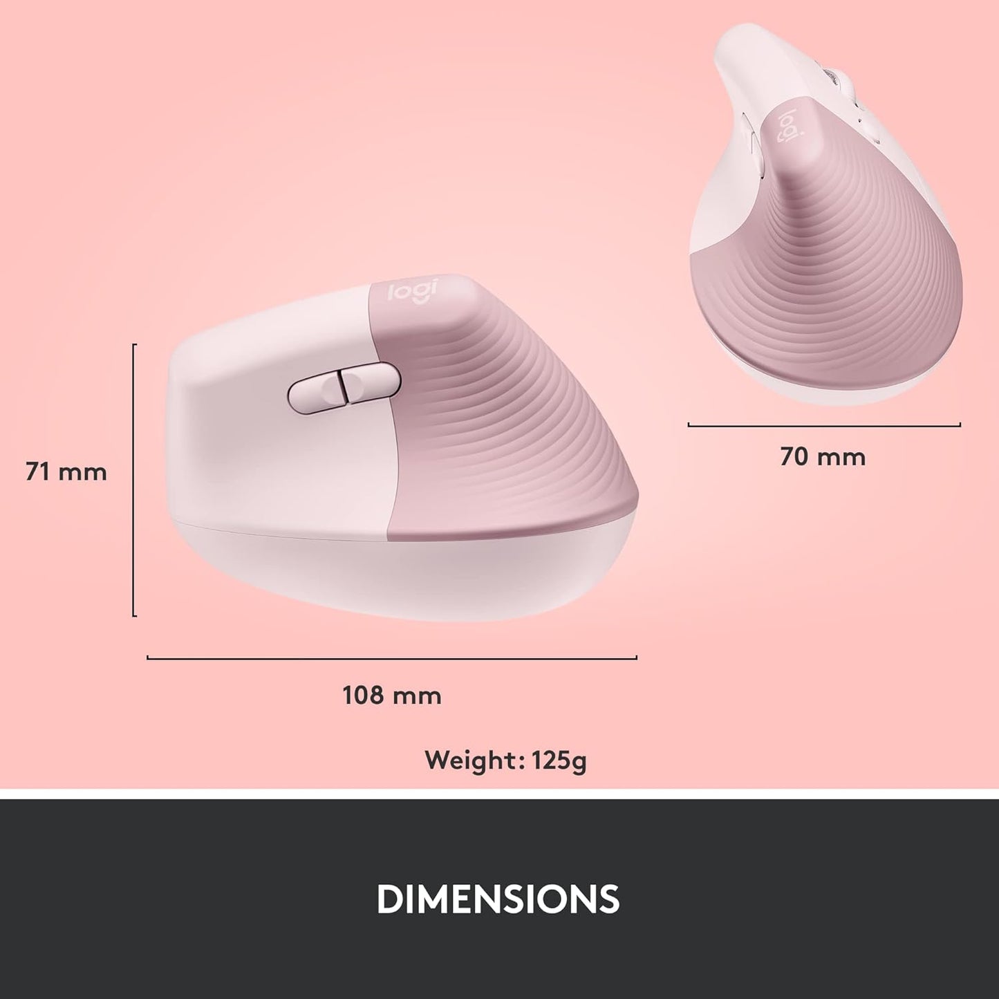 Logitech Ergo Series Lift Vertical Bluetooth Wireless 4000 DPI Optical Mouse - Rose