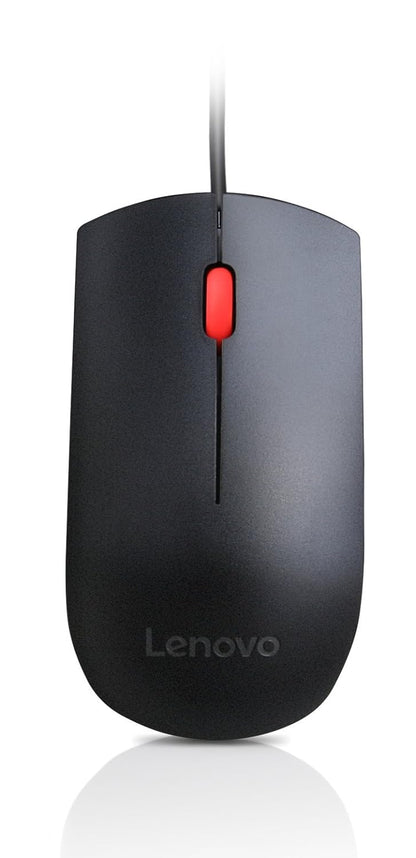 Lenovo essential usb | žična optična črna | 1600 dpi | usb-a | miška 2 Lenovo essential usb miška črna zgornji pogled z rdečim koleščkom
