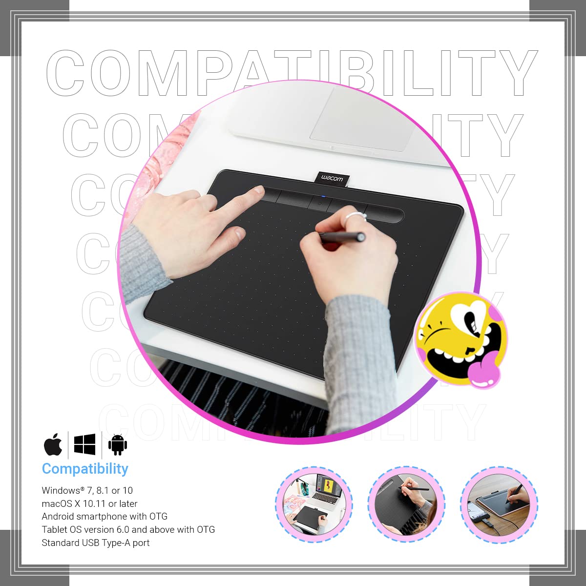 Wacom Intuos Medium CTL-6100/K1-CX 10" Slim Graphics Input Tablet with Pen - Black