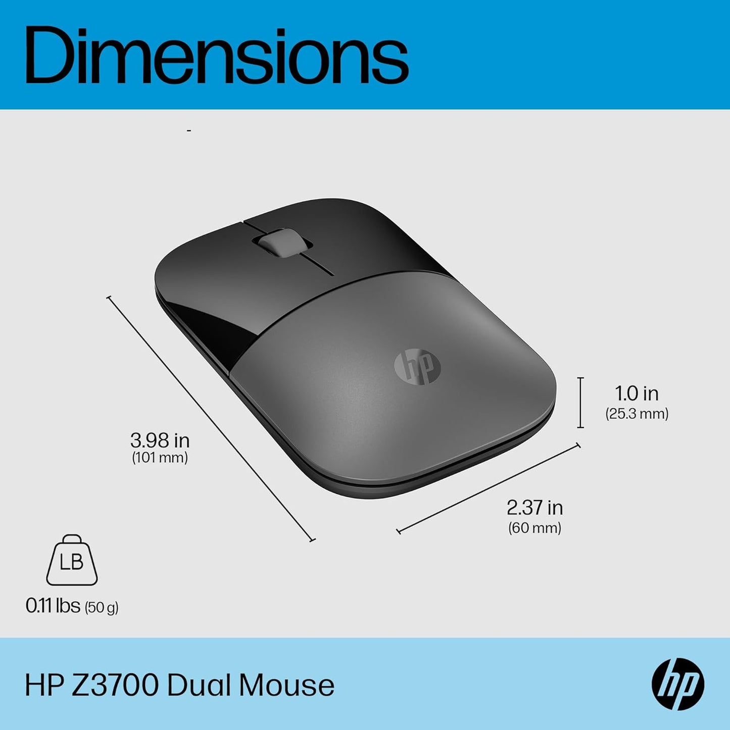 HP Z3700 Dual Silver Mouse 2.4 GHz Wireless connection 1600 dpi 3 Buttons Silent clicks