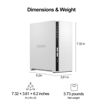 QNAP TS-233 Quad Core 2 Bay Desktop Network Attached Storage Enclosure - White