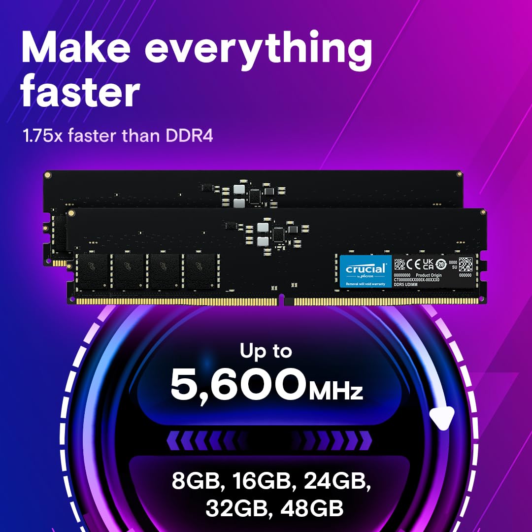 Crucial 16GB DDR5 RAM 5600MHz CL46 UDIMM Desktop Memory - tpstech.in