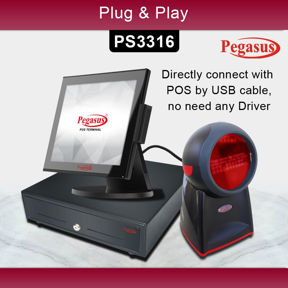 Pegasus PS3316 2D QR Omni Presentation Table Top Hand Free Barcode Scanner