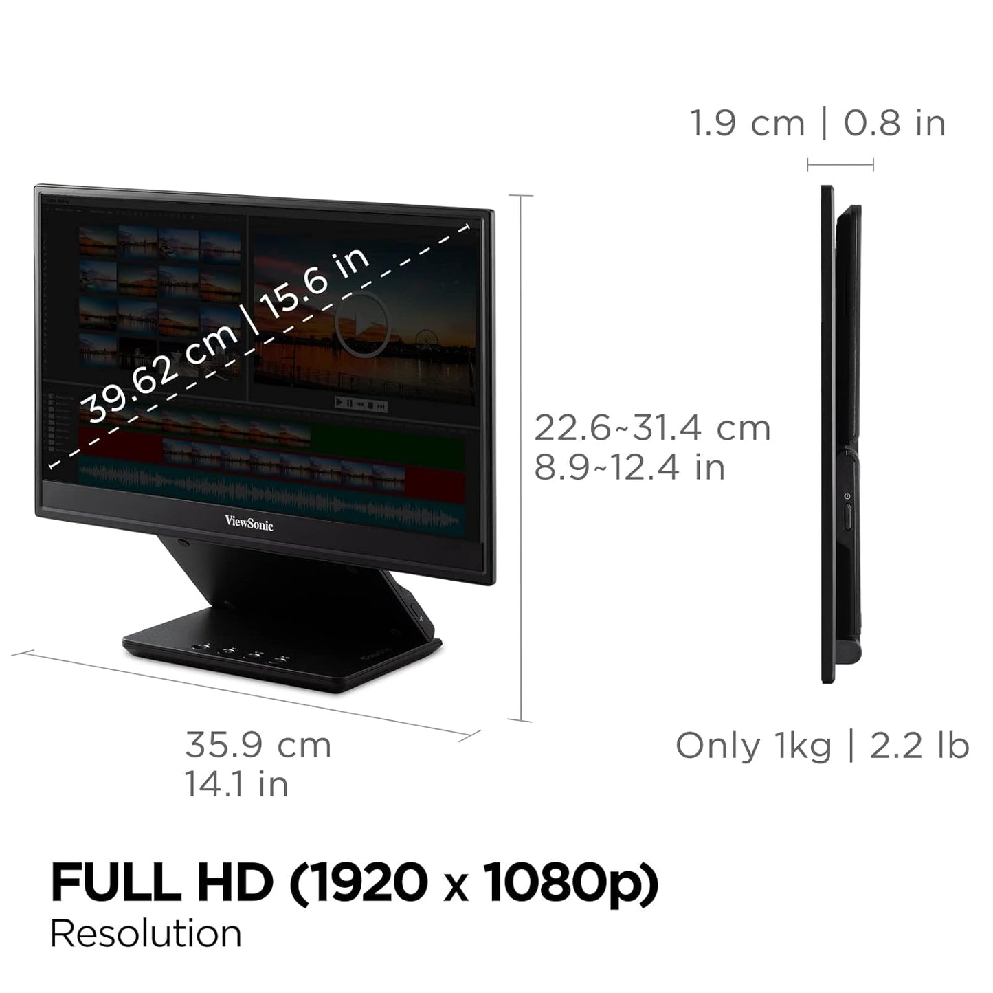 ViewSonic VP16-OLED 16" 60Hz 1080p FHD USB Type-C OLED Panel Portable Monitor with Speakers