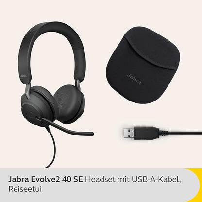 JABRA EVOLVE2 40 SE USB Type C Noise Isolation UC Stereo Headset with Mic - Black