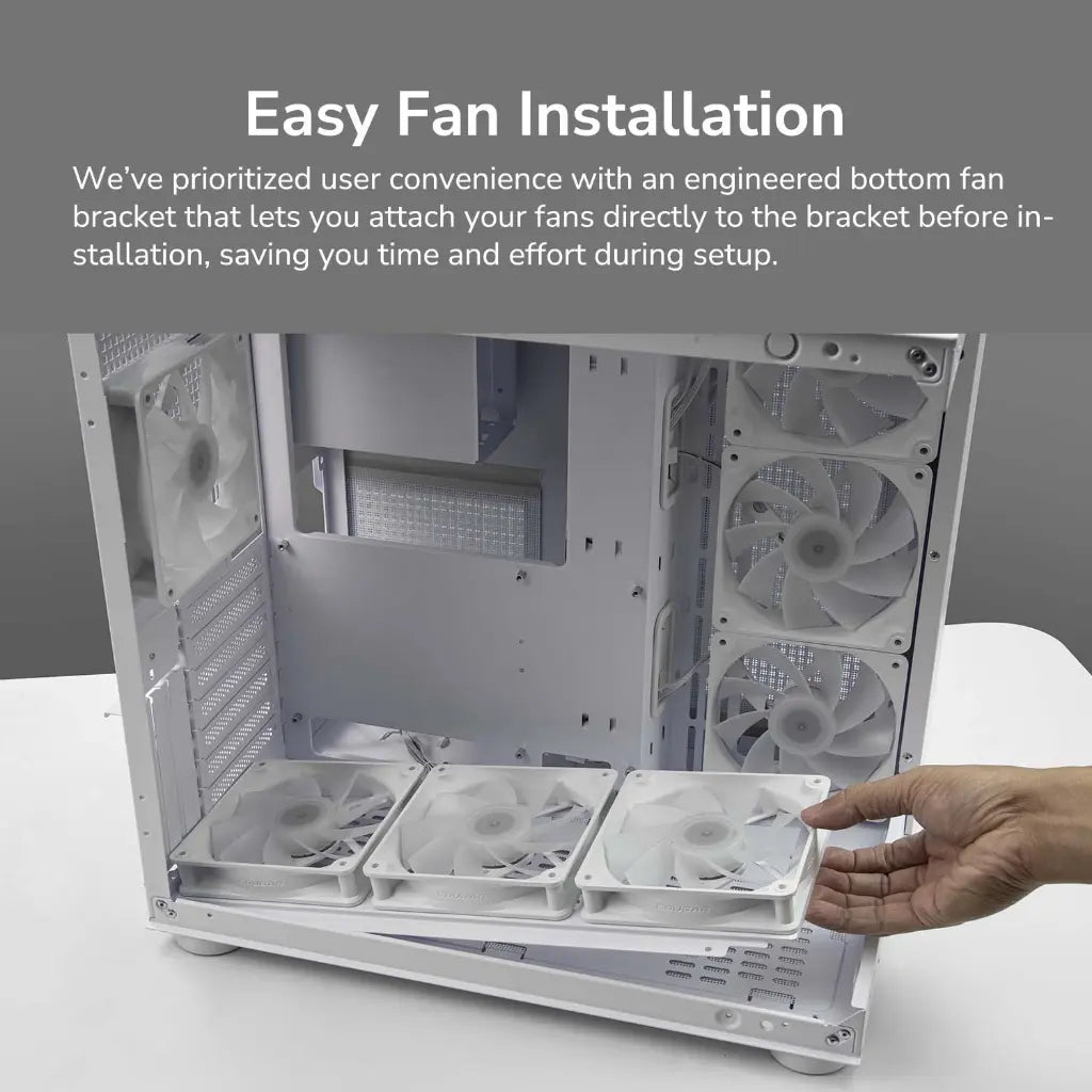 Cougar FV150 RGB Tempered Glass Mid Tower Dual-Chamber ATX Computer Case with 4 Pre-Installed ARGB Fans- White-tpstech.in