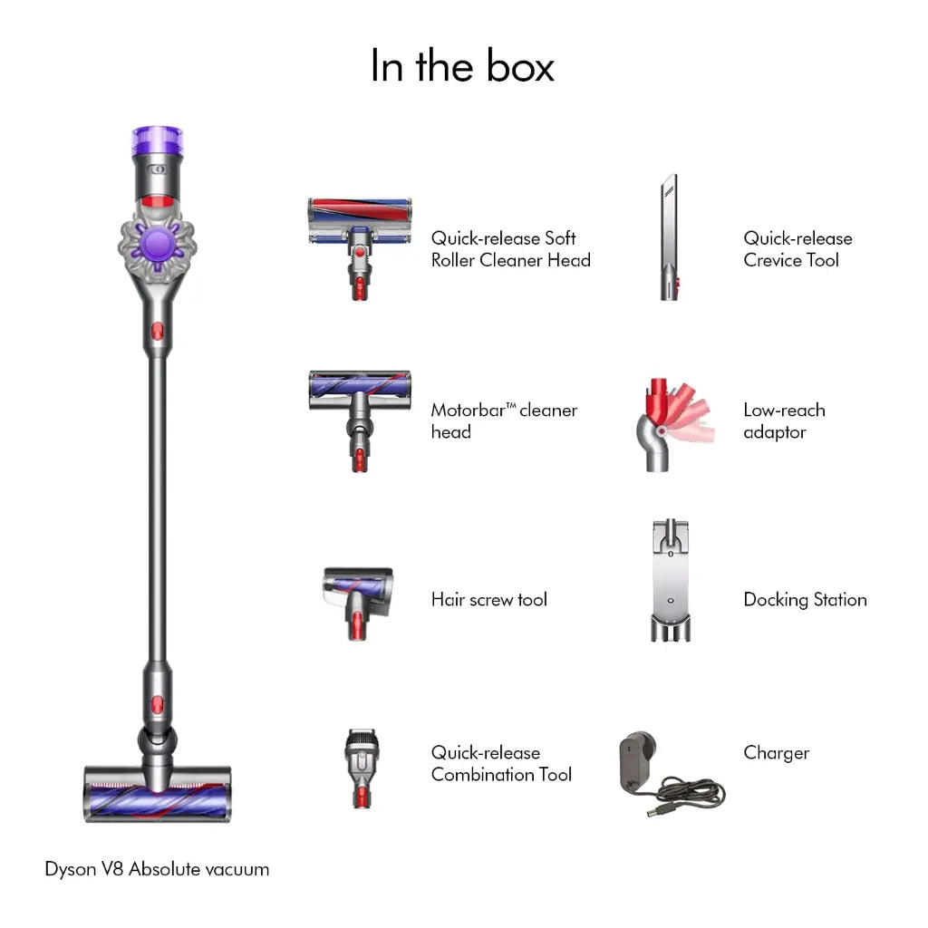 Dyson V8 Absolute Cordless Stick Vacuum 115 Air‑Watts 40 Min Runtime HEPA Filtration-tpstech.in
