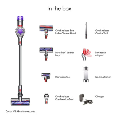 Dyson V8 Absolute Cordless Stick Vacuum 115 Air‑Watts 40 Min Runtime HEPA Filtration-tpstech.in