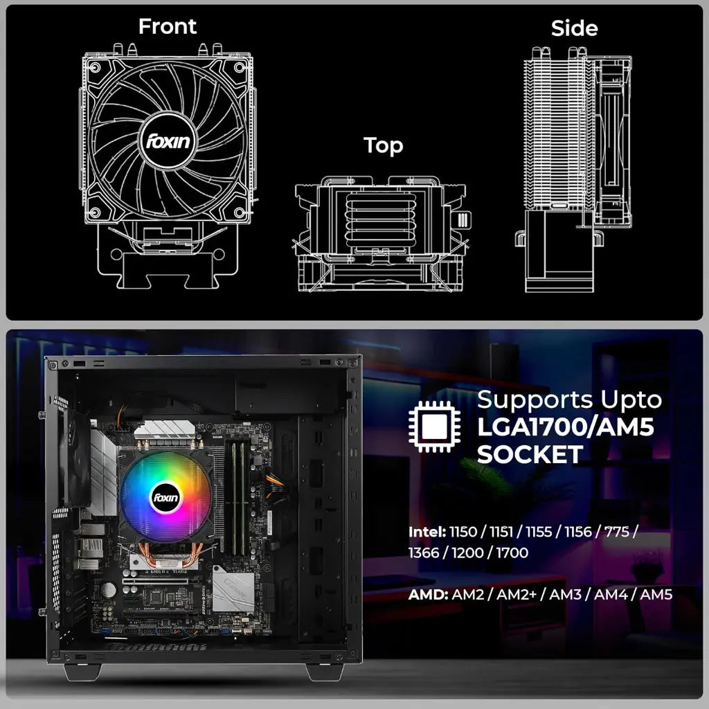 Foxin FCF 005 120mm RGB CPU Cooler with 6 Copper Heat Pipes-tpstech.in