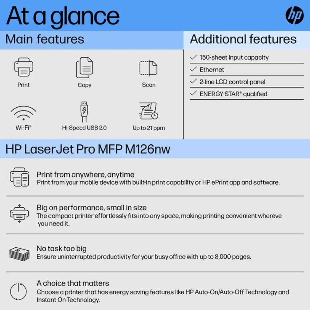 HP LaserJet Pro M126nw Wireless All-in-One (Print,Copy,Scan) Monochrome Laser Printer-tpstech.in