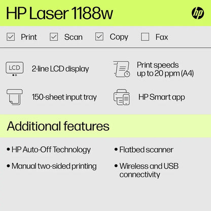HP Laser MFP 1188w Wireless Monochrome Multifunction (Print,Copy,Scan) Laser Printer-tpstech.in