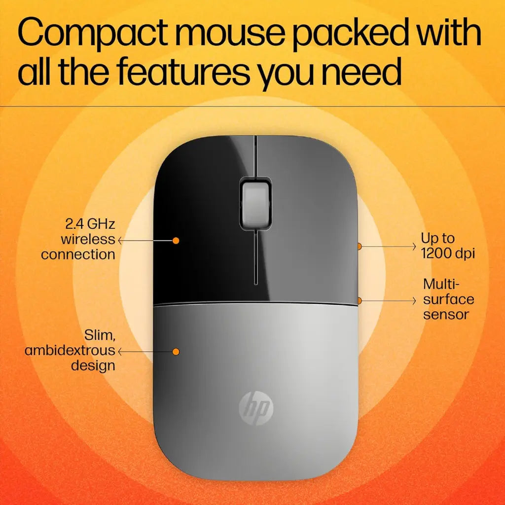 HP Z3700 1200 DPI Sleek Design Optical Sensor 2.4 GHz Wireless Mouse - Silver-tpstech.in