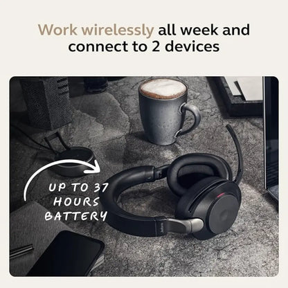 Jabra Evolve2 85 Wireless Over‑Ear Headset with Active Noise Cancellation USB‑C Adapter-tpstech.in