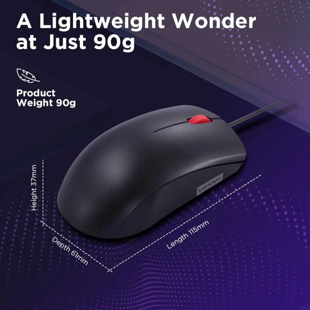 Lenovo 120 USB-A 1600 DPI Wired Optical Mouse - Black-tpstech.in