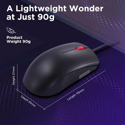 Lenovo 120 USB-A 1600 DPI Wired Optical Mouse - Black-tpstech.in