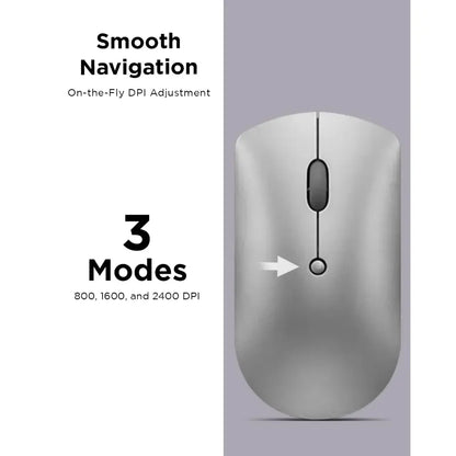 Lenovo 600 Bluetooth Silent Mouse Dual Device Connectivity Silent Clicks - Iron Grey-tpstech.in