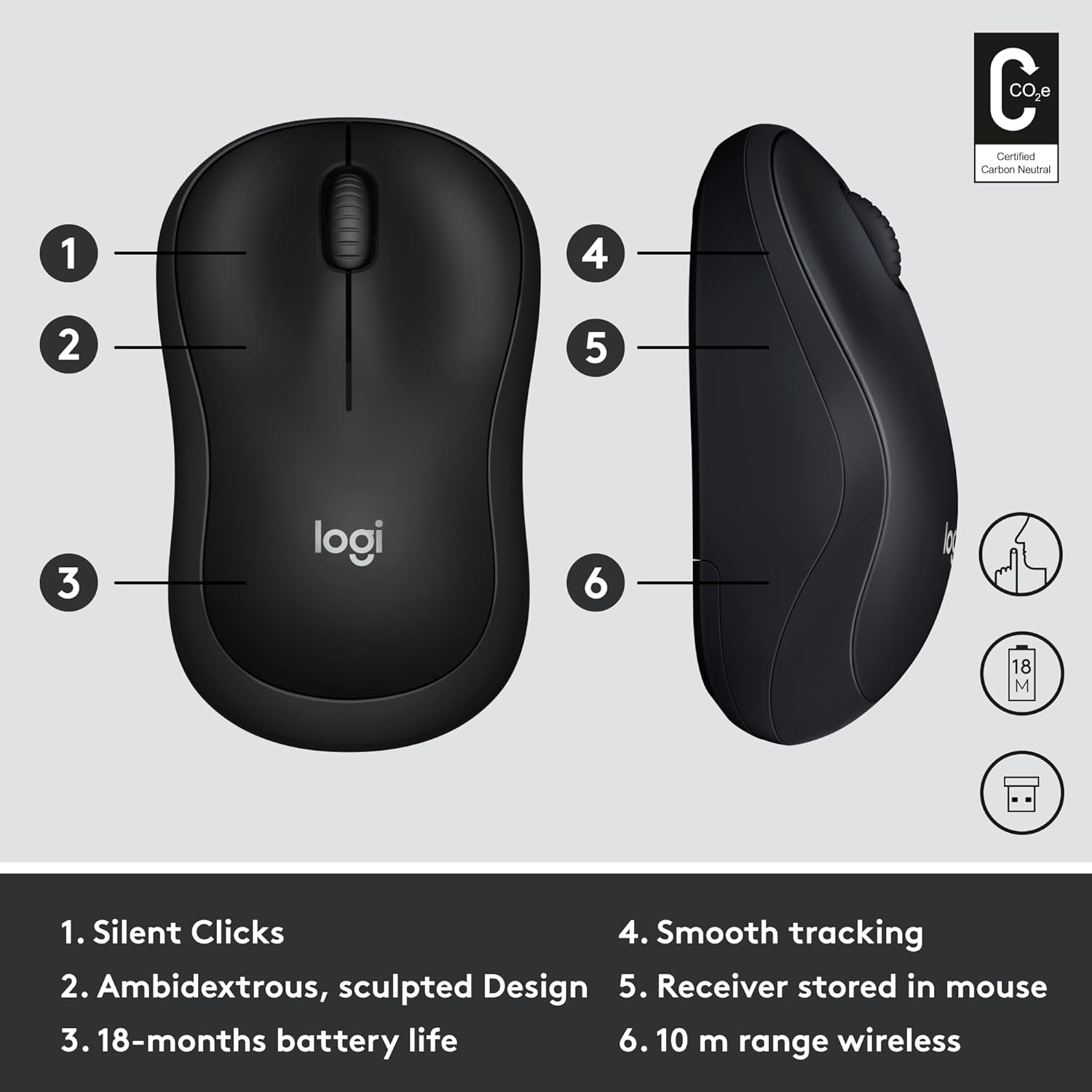 Logitech M220 1000DPI 2.4GHz Silent Wireless Mouse - Black-tpstech.in