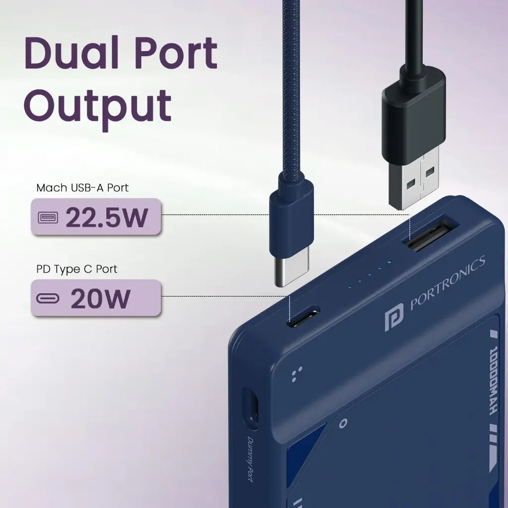 Portronics POR 2810 Luxcell Uno 10K 10000mAh Power Bank 22.5W Fast Charging-tpstech.in