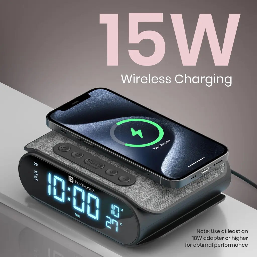 Portronics VoltClock POR 2129 15W Wireless Charger with Dual Alarm Clock-tpstech.in