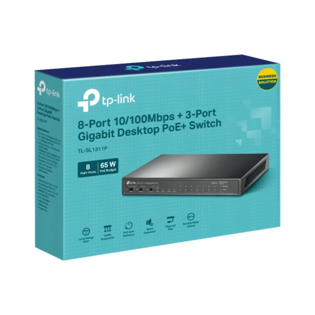 TP-Link TL-SL1311P 8-Port Fast Ethernet + 3-Port Gigabit Desktop PoE+ Switch-tpstech.in