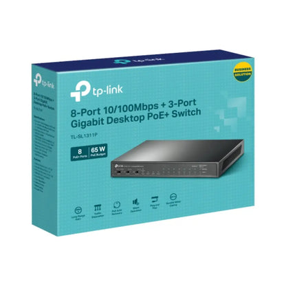 TP-Link TL-SL1311P 8-Port Fast Ethernet + 3-Port Gigabit Desktop PoE+ Switch-tpstech.in