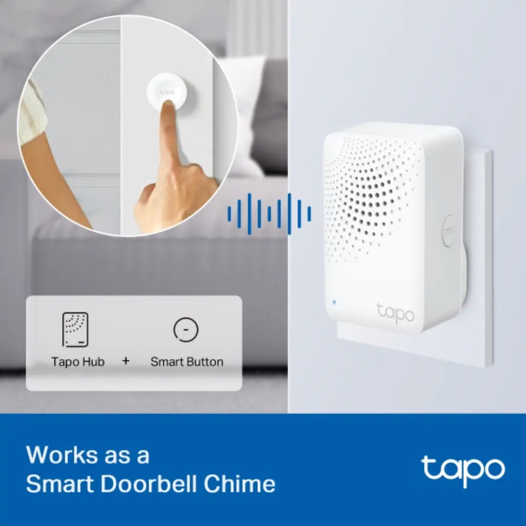 TP-Link Tapo H100 Smart Hub with Chime Connect Up to 64 Devices Smart Alarm & Doorbell Support-tpstech.in