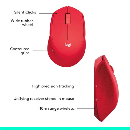 Logitech M331 Silent Plus 2.4GHz Wireless Mouse with USB Nano Reciever - Red