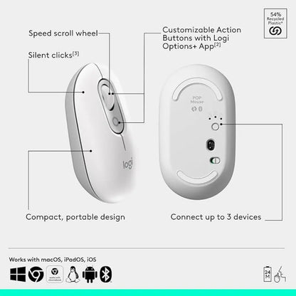 Logitech POP Multi-Device Bluetooth Wireless Mouse with Emoji Button - Off White