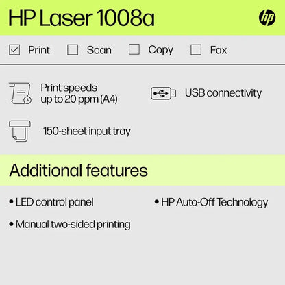 HP Laser 1008A Single Function Monochrome Laser Printer Up to 20 PPM