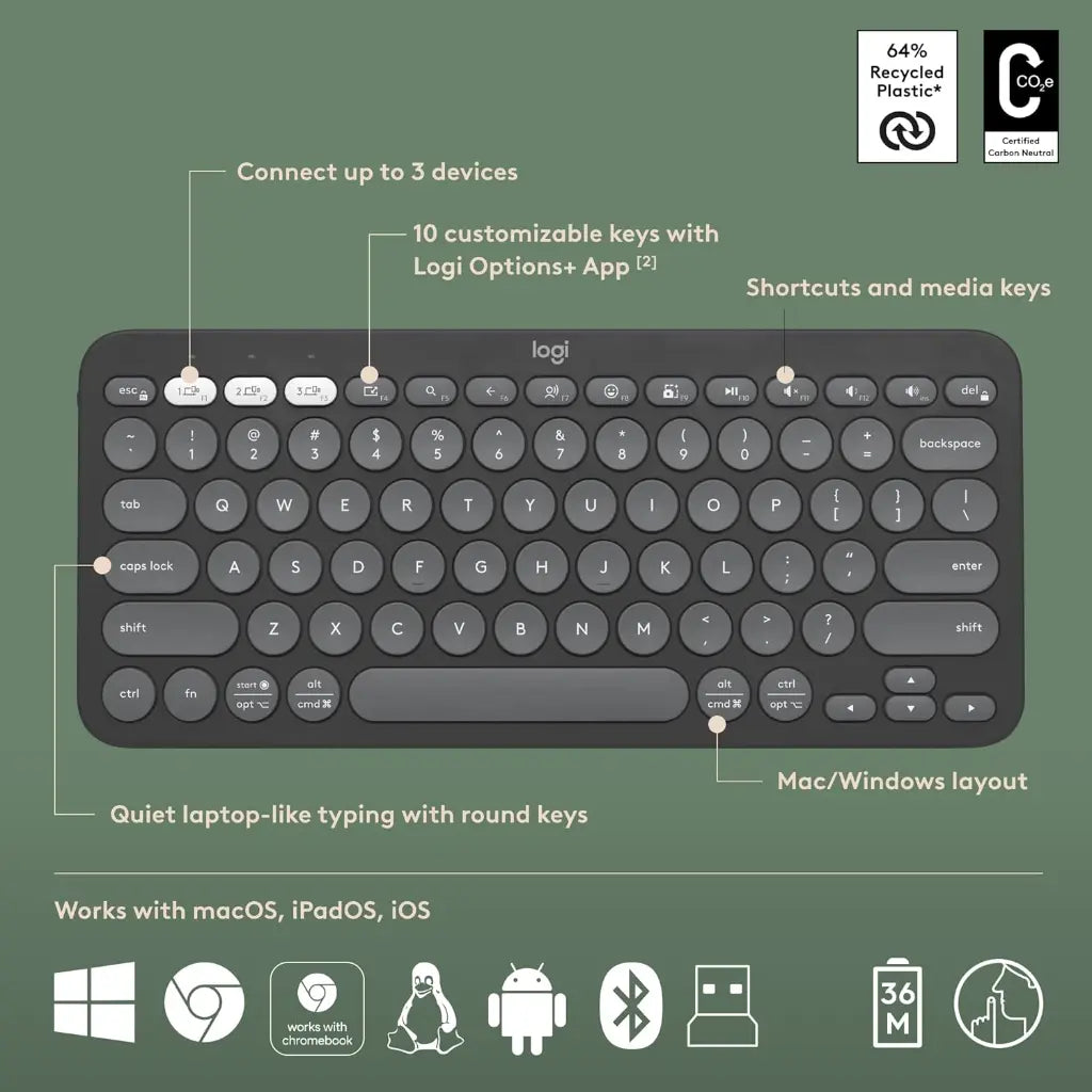 Logitech Pebble 2 Combo Wireless Bluetooth Keyboard & Mouse Set with Logi Bolt Receiver