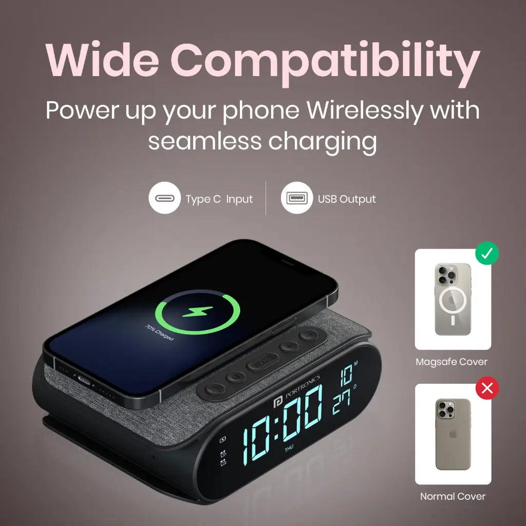 Portronics VoltClock POR 2129 15W Wireless Charger with Dual Alarm Clock-tpstech.in