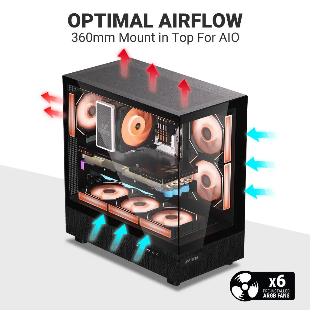 ANT Esports Crystal X6 ATX Mid Tower Gaming Cabinet Type C Black-tpstech.in