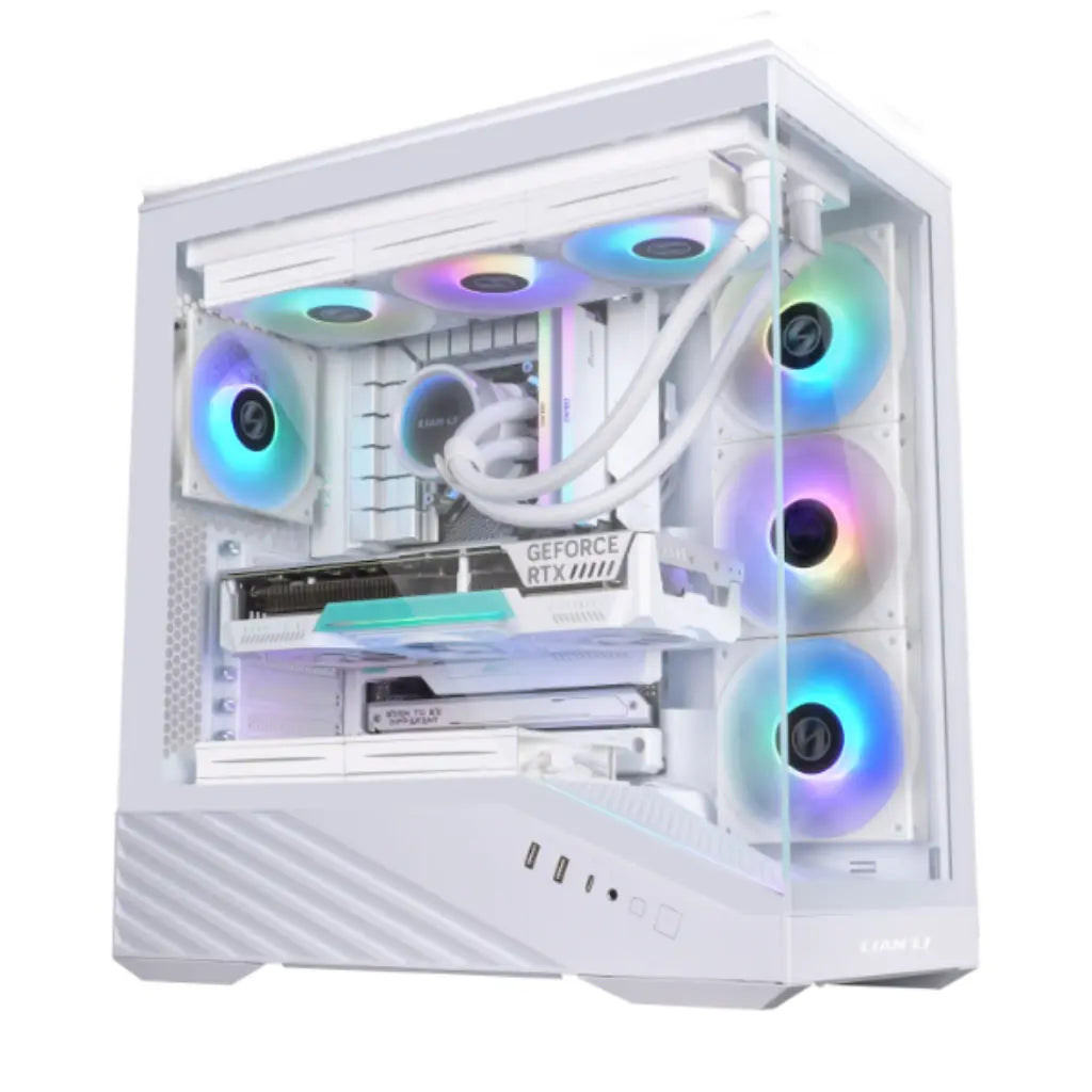 Lian Li Vector V100W Mid Tower Dual Tempered Glass PC Case with Back‑Connect Support - White-tpstech.in