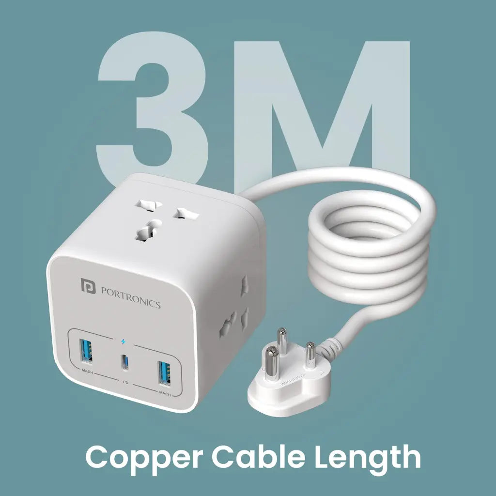 Portronics 20W Volt 20 High Speed Smart Desktop Charger with 3M Copper Cable-tpstech.in