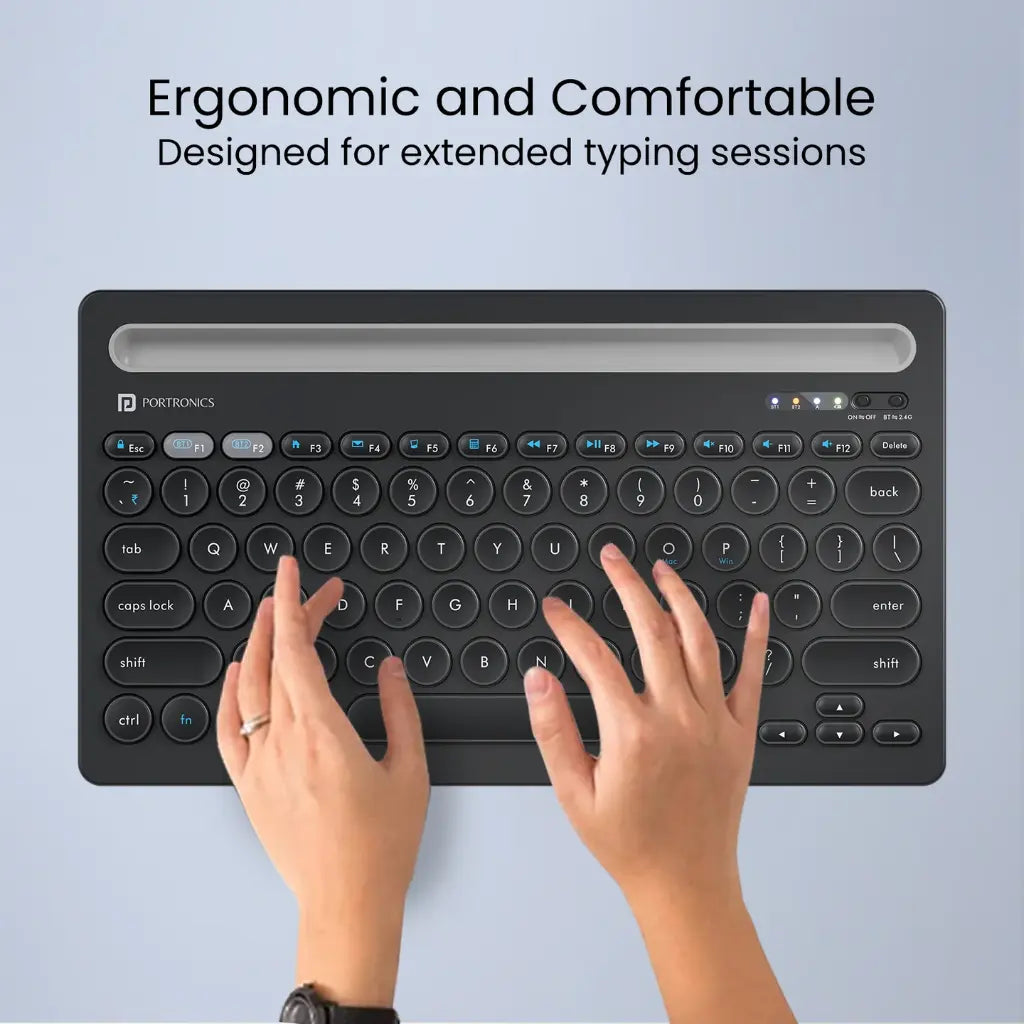 Portronics Bubble Dock POR 2192 Wireless Keyboard with Dual Connectivity Multi Device Pairing with Tablet Holder-tpstech.in