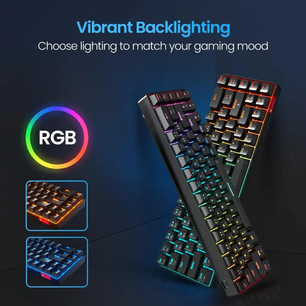 Portronics Hydra 10 POR‑2329 Wireless Mechanical Keyboard RGB Backlight Compact TKL Design (Black)-tpstech.in