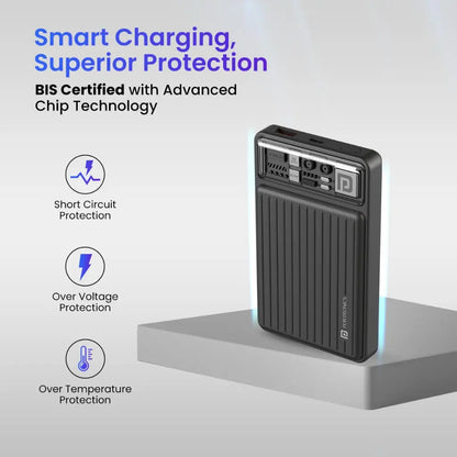 Portronics Luxcell Mini 10K 10000mAh Power Bank 22.5W Fast Charging - Black-tpstech.in