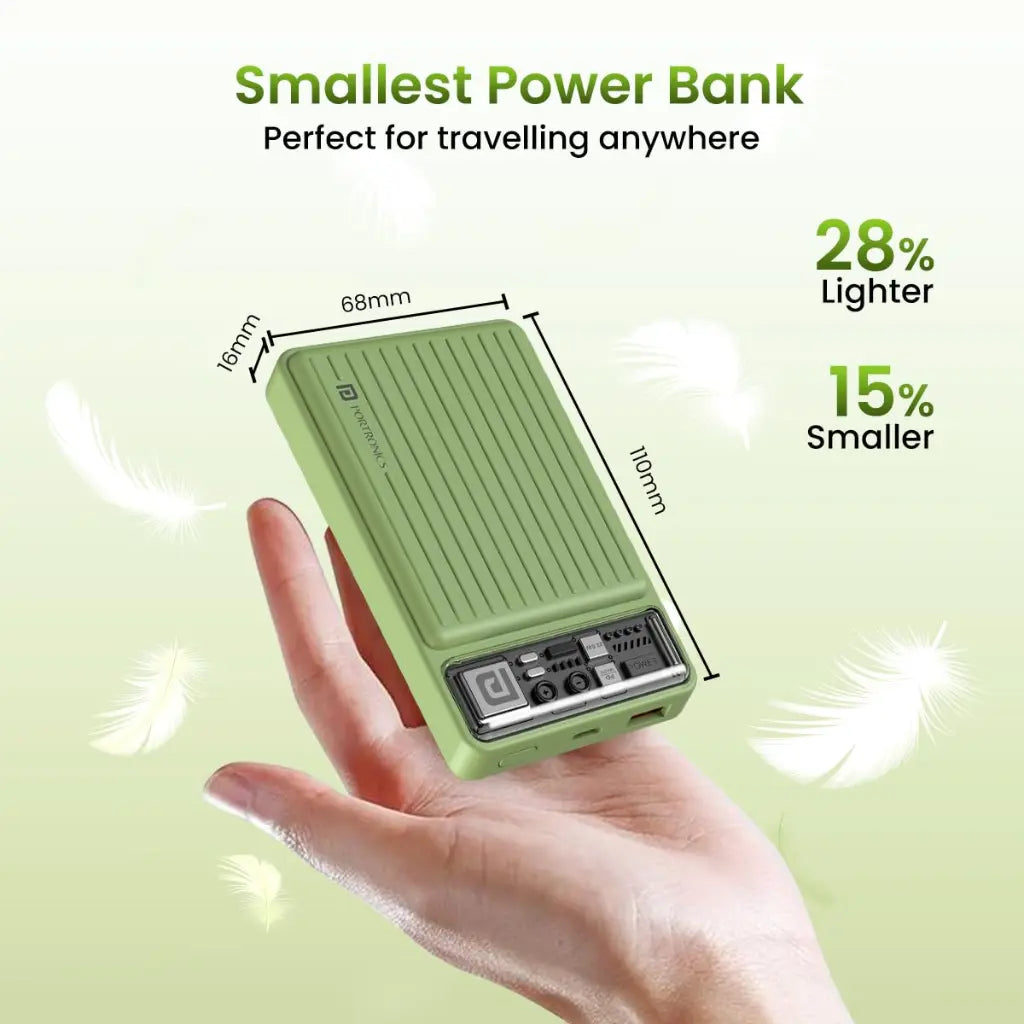 Portronics Luxcell Mini 10K 10000mAh Power Bank 22.5W Fast Charging - Green-tpstech.in