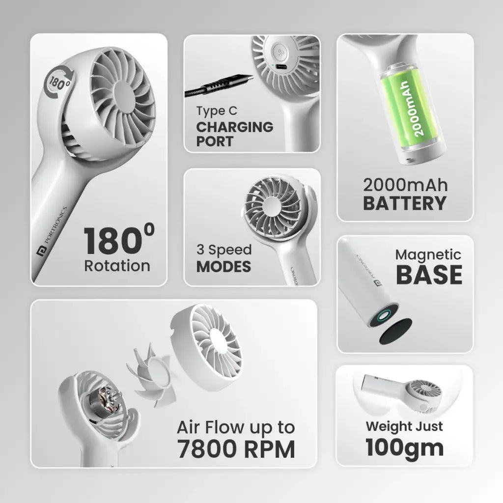 Portronics Toofan Mini POR 1926 Portable Rechargeable Mini Fan 7800 RPM-tpstech.in