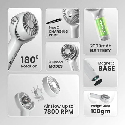 Portronics Toofan Mini POR 1926 Portable Rechargeable Mini Fan 7800 RPM-tpstech.in