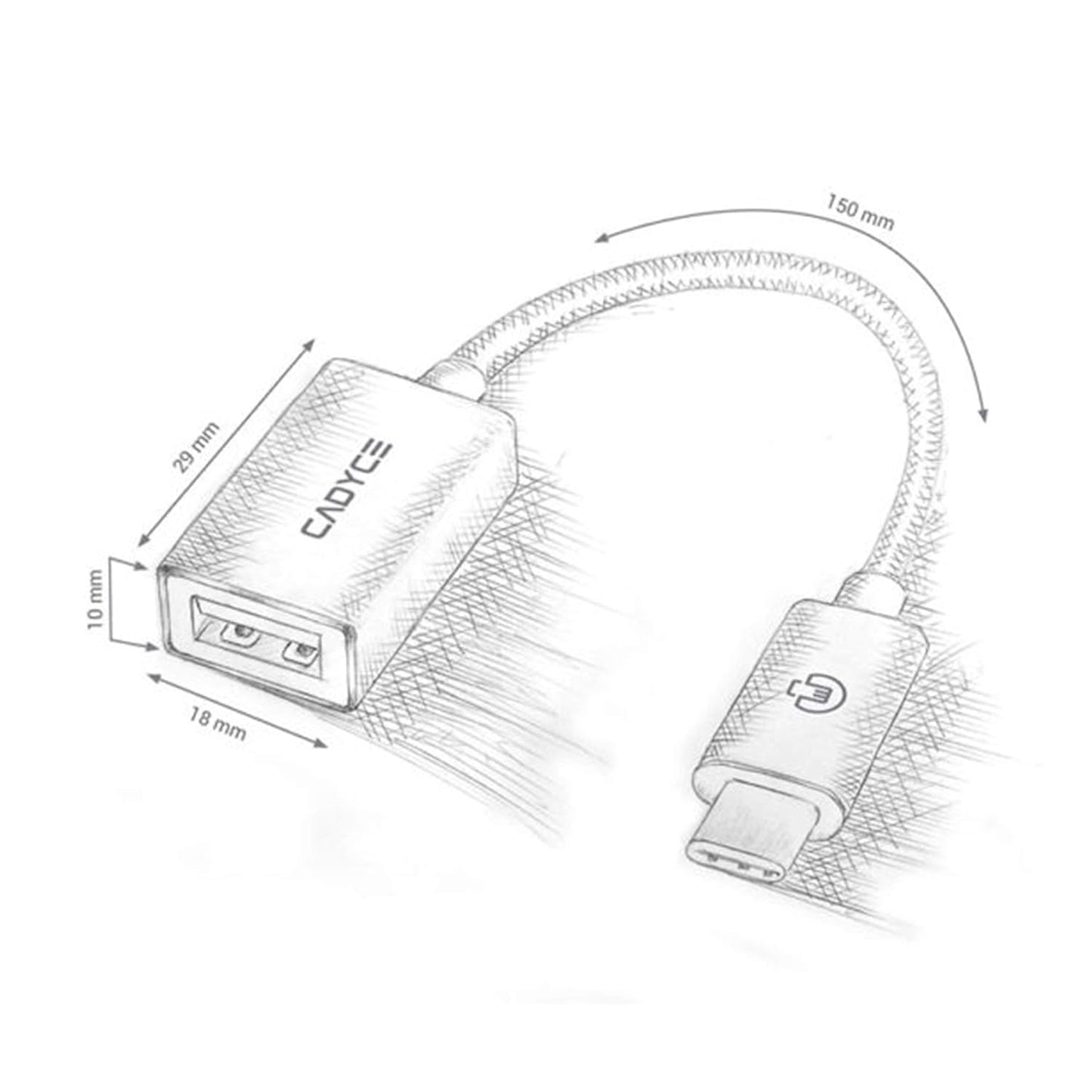 Cadyce CA-C3AF Cadmium Premium Braided USB Type C to USB 3.0 A Type Female Converter