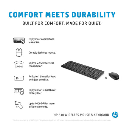 HP 230 Black Chicklet Wireless Keyboard and Mouse Combo with 2.4GHz Wireless Connectivity