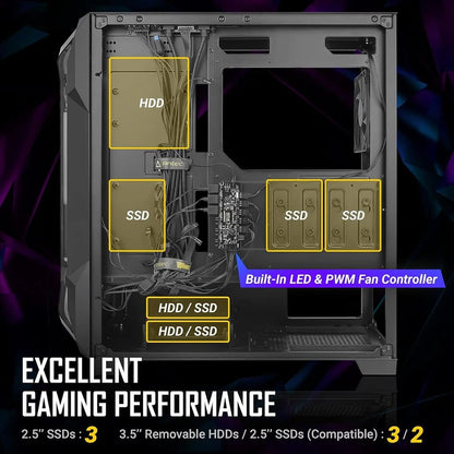 Antec DF600 Flux ARGB Tempered Glass Side Panel ATX Mid Tower Gaming Cabinet - Black